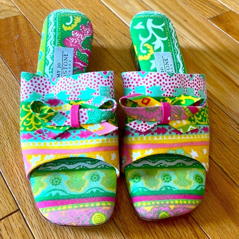 Amy Jo Gladstone NY summer heels, size small (5.5/6) multi colored